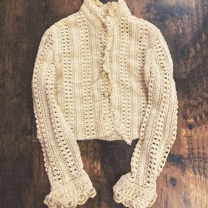 VTG 60s 70s Lace Knit Button Up Romantic Blouse